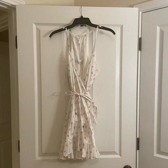 LOVERS + FRIENDS Gigi Polka Dot Print Flounce Wrap Dress in White and Pink - Picture 2 of 13